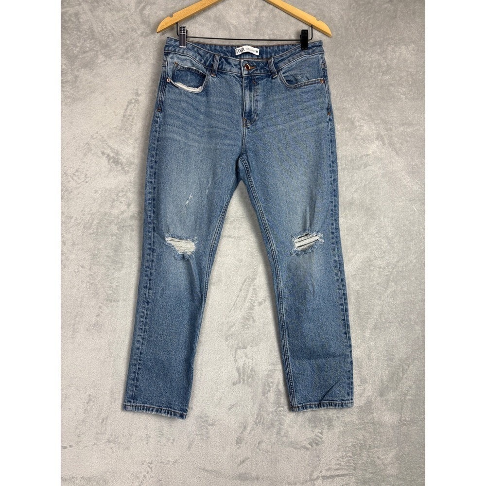 Zara Distressed Jeans Straight Leg 8‎ Blue Casual Normcore Scandi Minimalist
